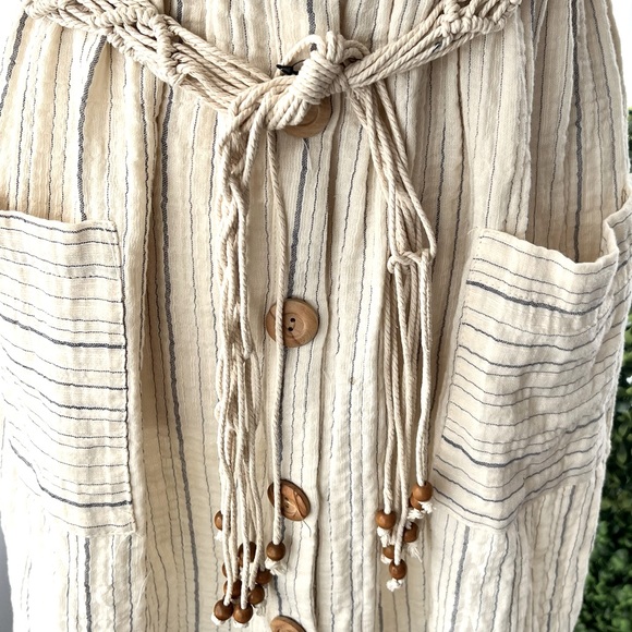 Zara Belted Striped Dress Beige Size Medium NWT - Picture 4 of 16